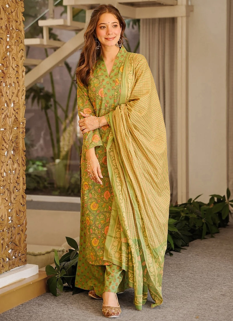 Vegaa Fashion Green Printed Cotton Salwar Suit