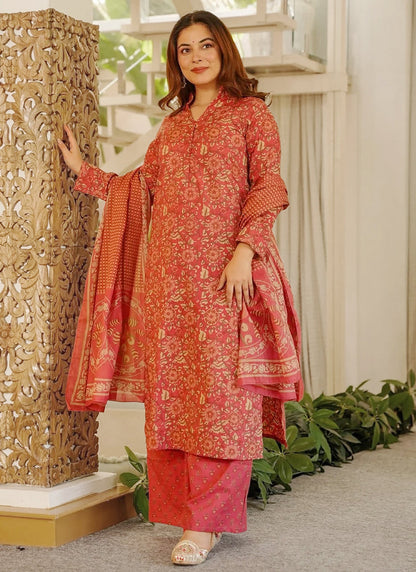 Vegaa Fashion Red Orange Printed Cotton Salwar Suit