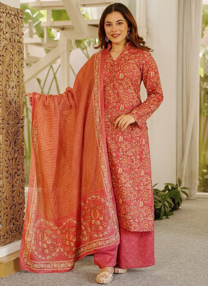 Vegaa Fashion Red Orange Printed Cotton Salwar Suit