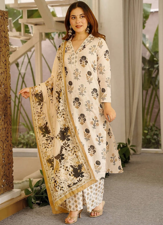 Vegaa Fashion Cream Printed Cotton Salwar Suit