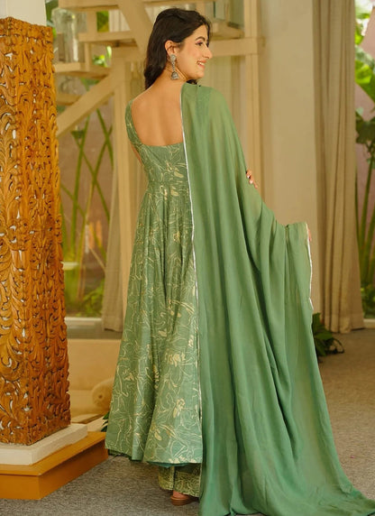Vegaa Fashion Green Printed Muslin Salwar Suit