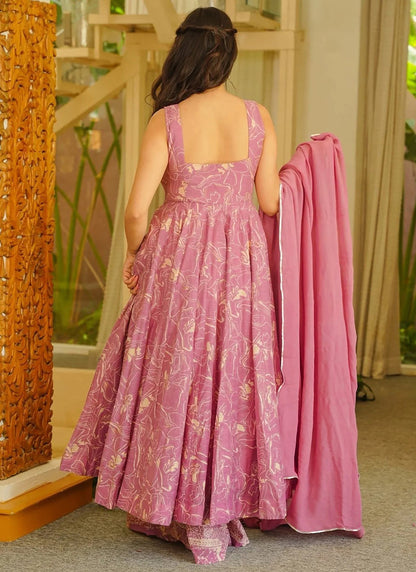 Vegaa Fashion Pink Printed Muslin Salwar Suit