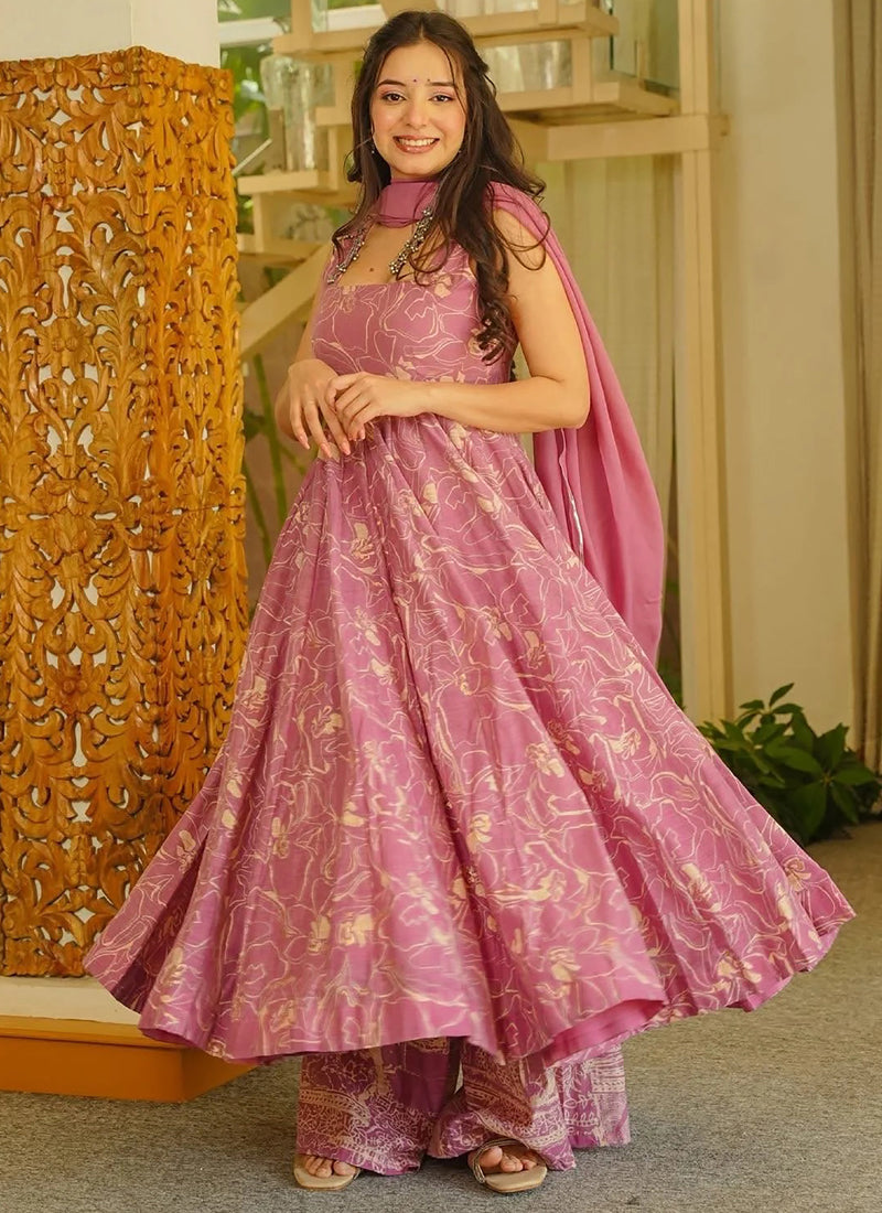 Vegaa Fashion Pink Printed Muslin Salwar Suit