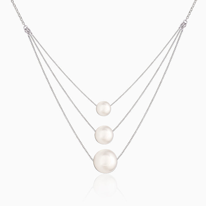Kriti Sanon Silver Triple Layer Pearl Necklace With Link Chain