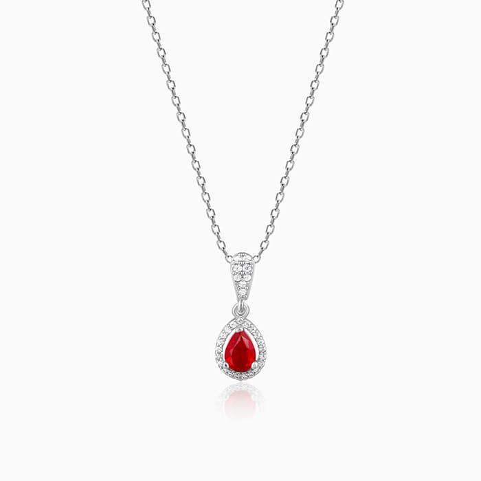Silver Radiant Ruby Pendant With Link Chain