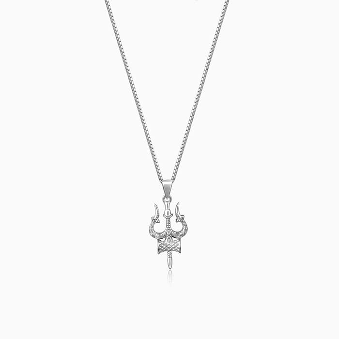 Silver Trishula Pendant with Box Chain For Him