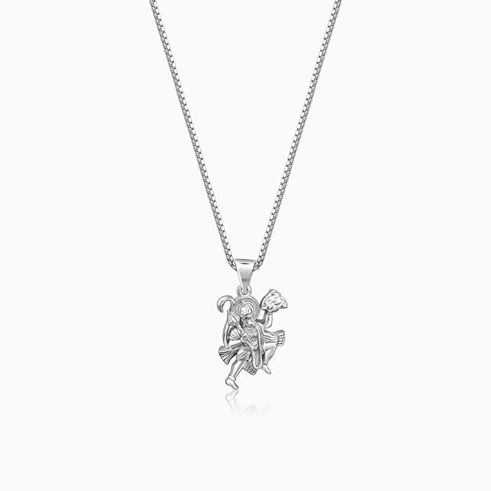 Silver Mahabali Hanuman Pendant with Box Chain For Him