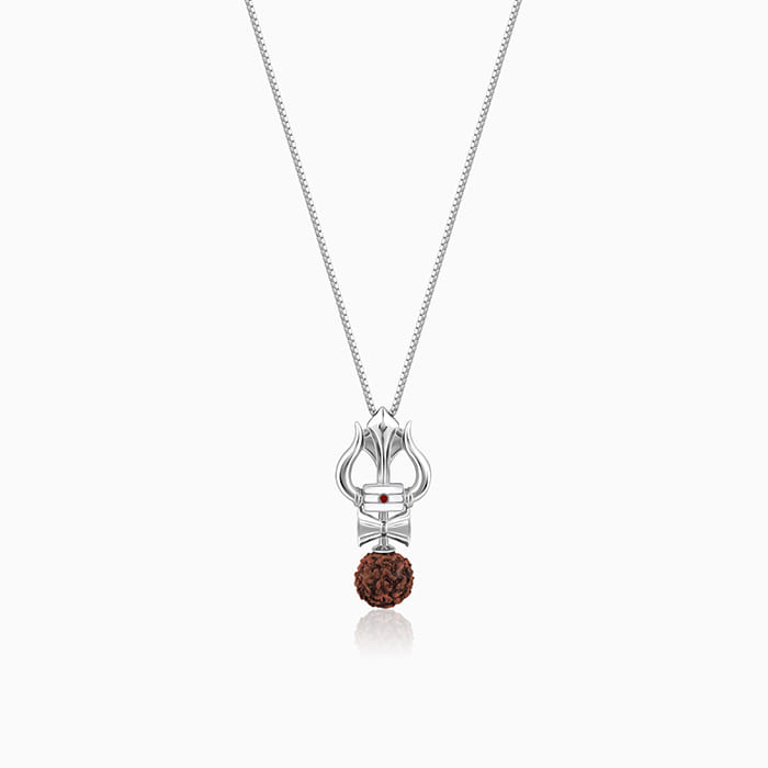 Silver Trishul Rudraksha Pendant With Box Chain For Him