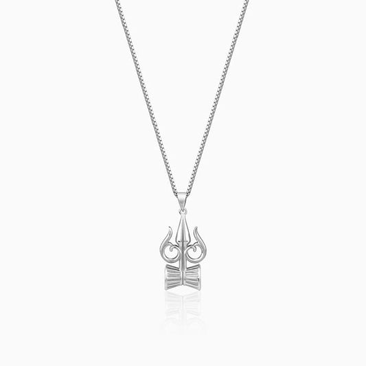 Silver Trishul And Damru Pendant With Box Chain For Him