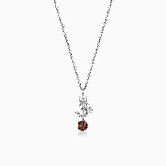 Silver Om Trishul Rudraksha Pendant With Box Chain For Him