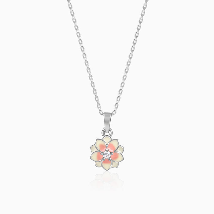 Silver Floral Fusion Pendant With Link Chain