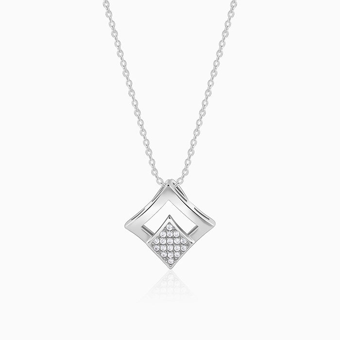 Silver Radiant Rhombus Pendant with Link Chain