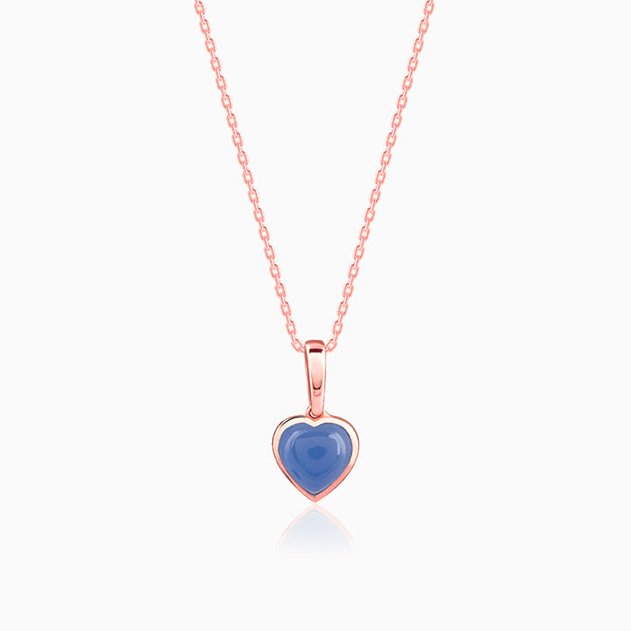 Rose Gold Heart Aquamarine Pendant with Link Chain