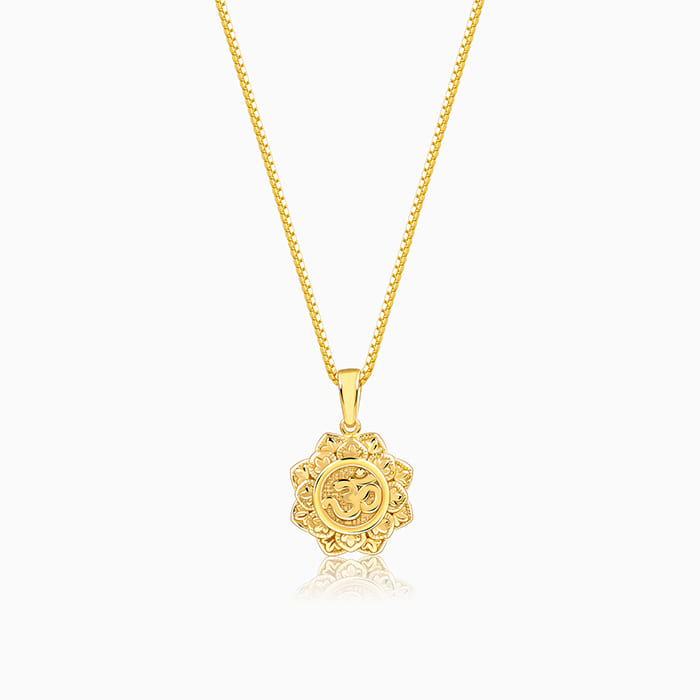 Golden Unique Om Pendant With Box Chain