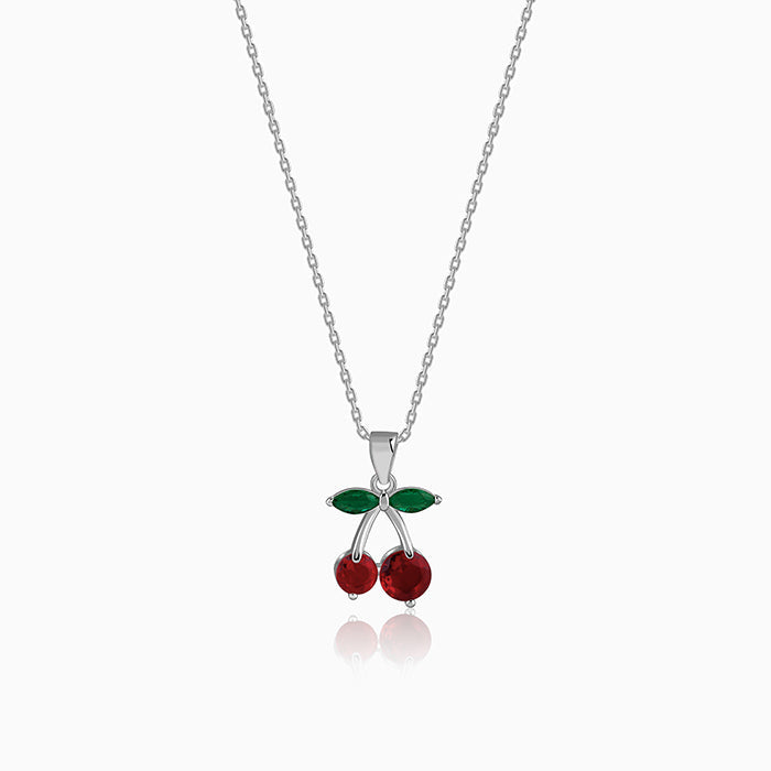 Silver Sweet Cherry Pendant With Link Chain