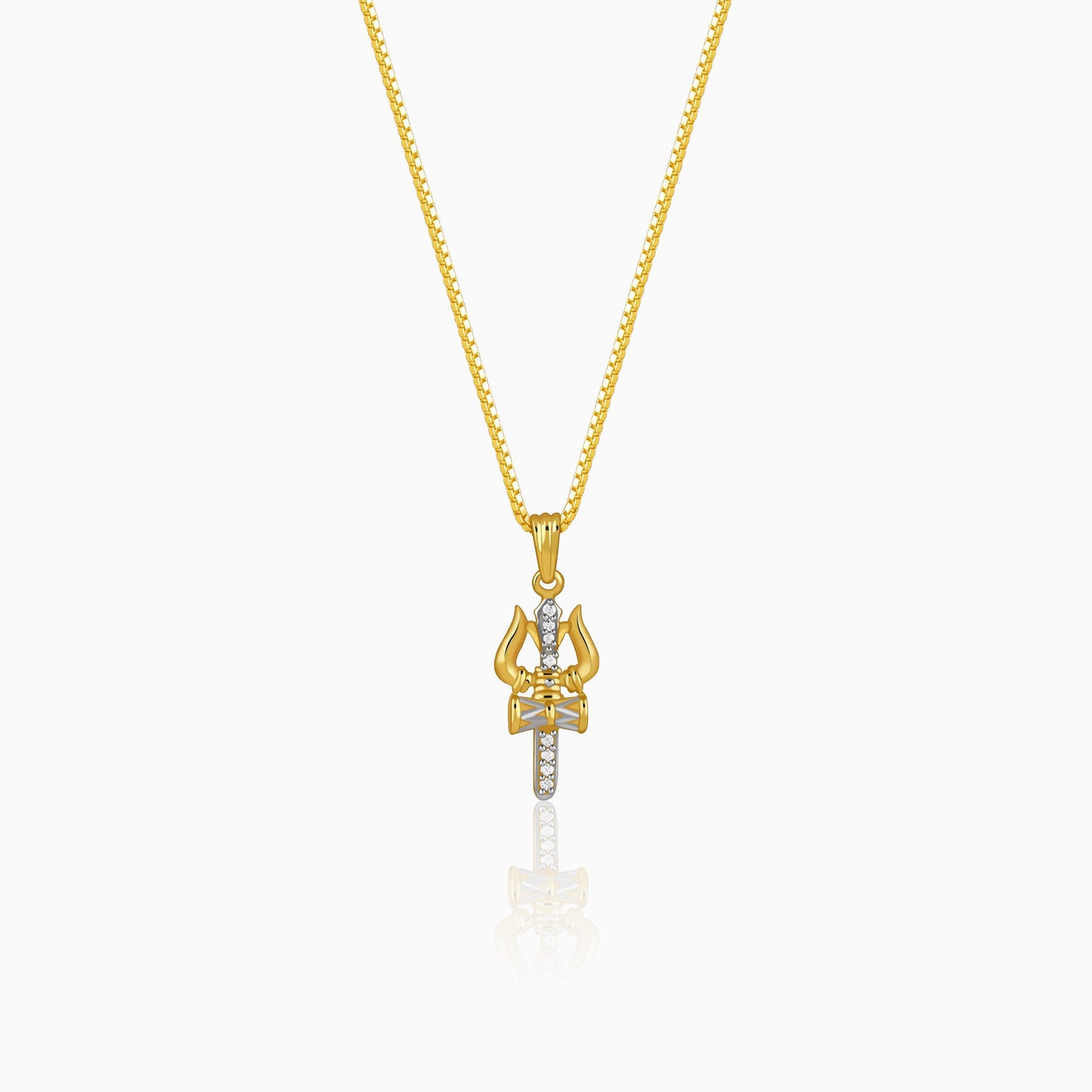 Dual Tone Mahadev Trishul Silver Pendant With Box Chain For Him