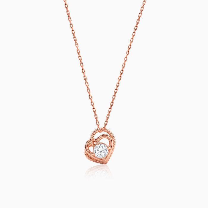 Rose Gold Double Heart Solitaire Pendant with Link Chain