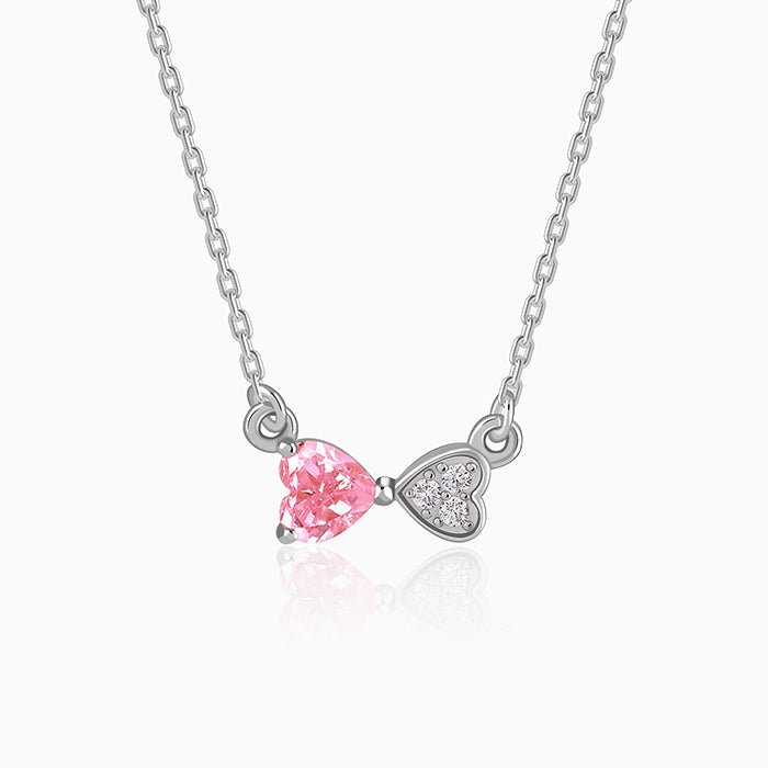 Silver Pink Glow Hearts Necklace