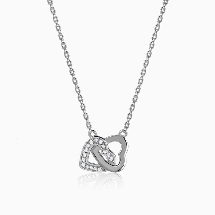 Silver Duo Heart Love Necklace