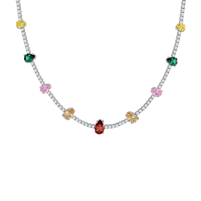 Silver Rainbow Pear-Cut Choker Necklace