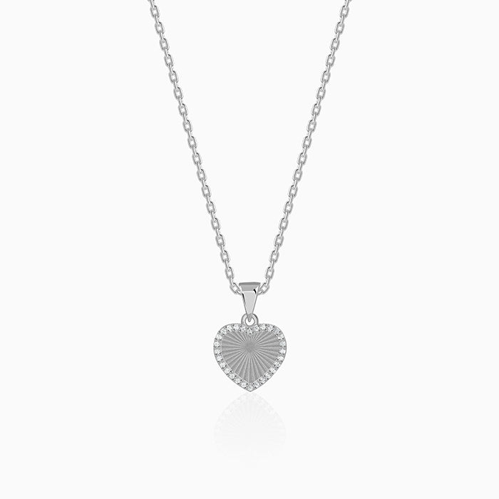 Silver Heart Ray Pendant With Link Chain