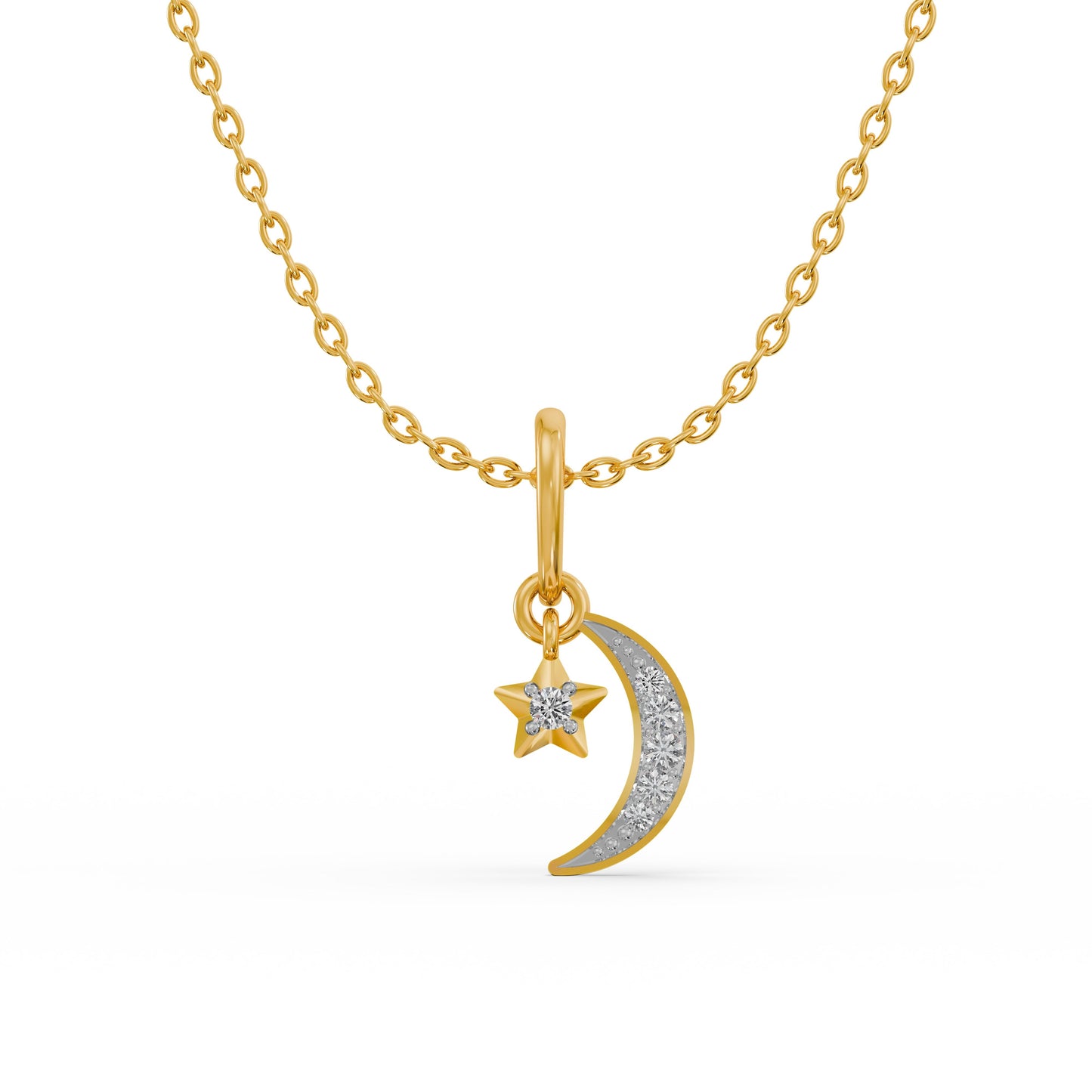 Moon and Star 9KT Gold Laboratory Grown Diamond Pendant