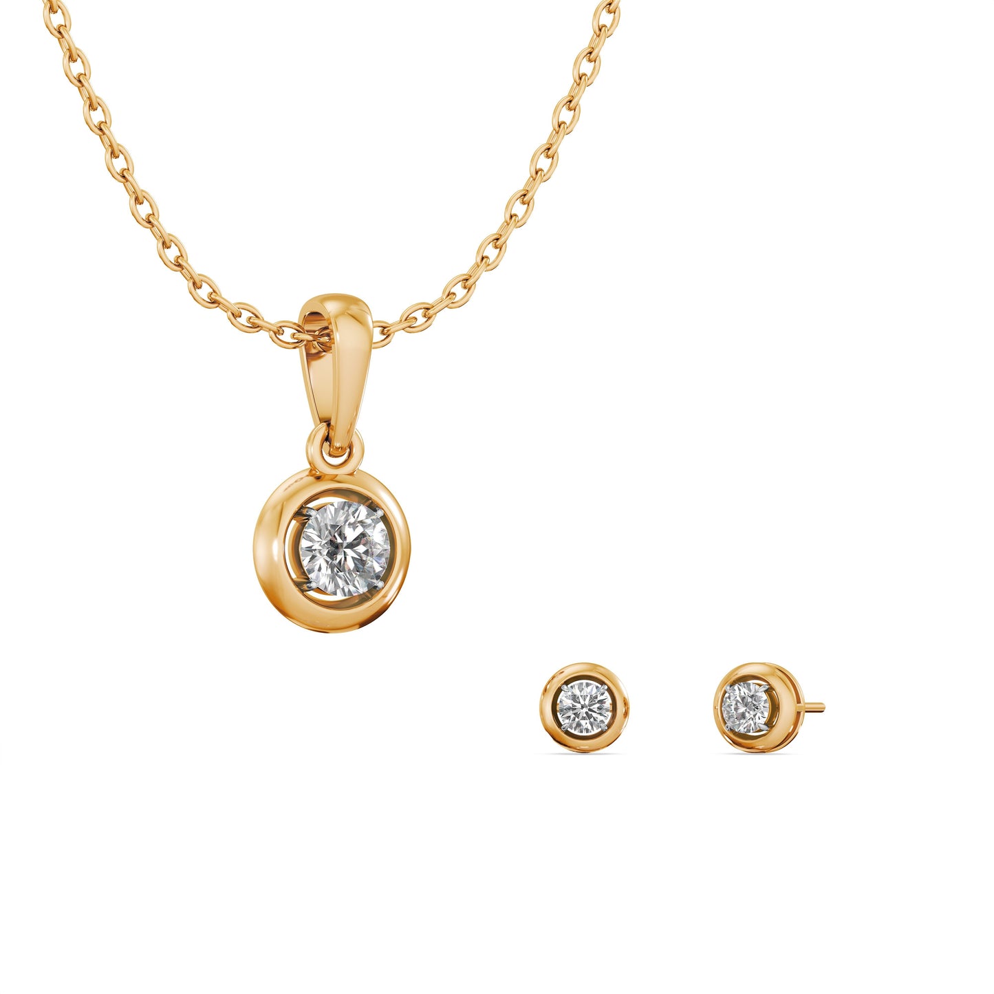 Round Shine 9KT Gold Laboratory Grown Diamond Pendant Set