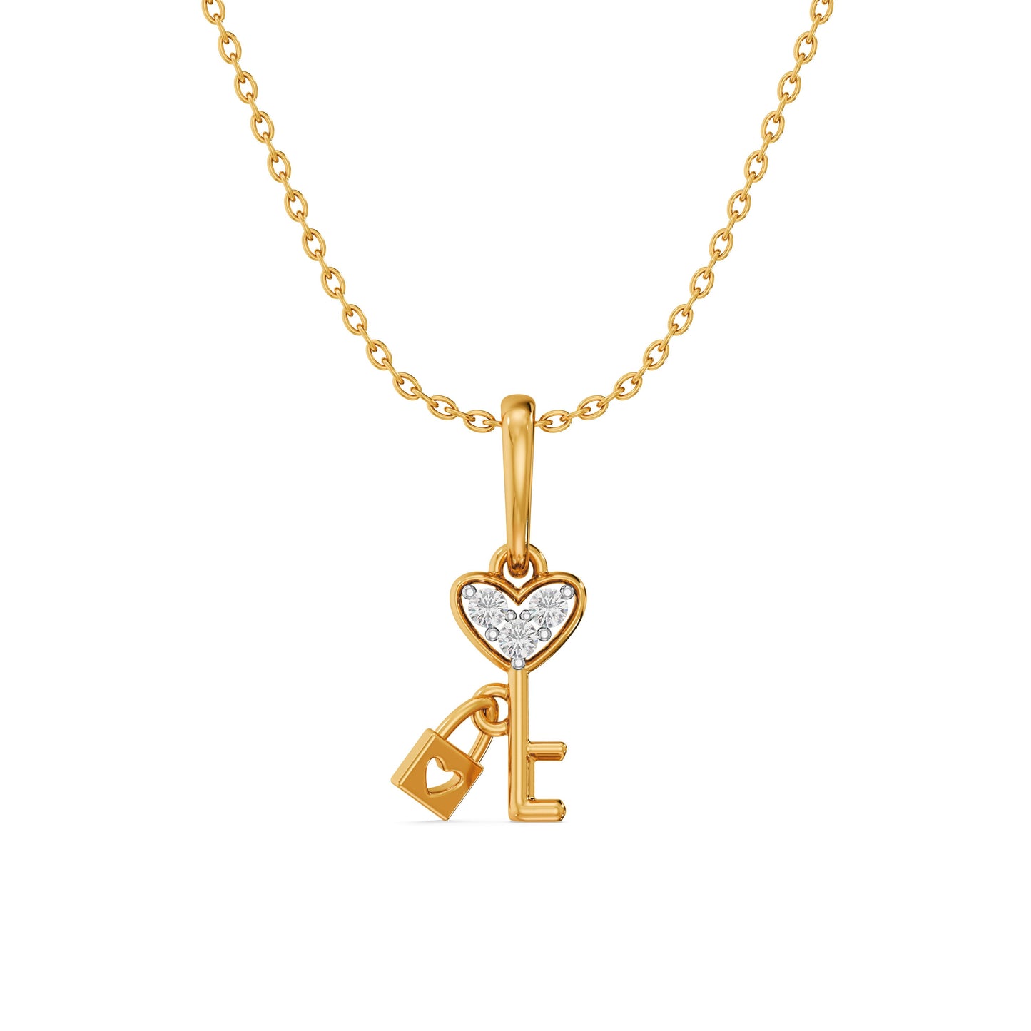 Heart Lock n Key 9KT Gold Laboratory Grown Diamond Pendant