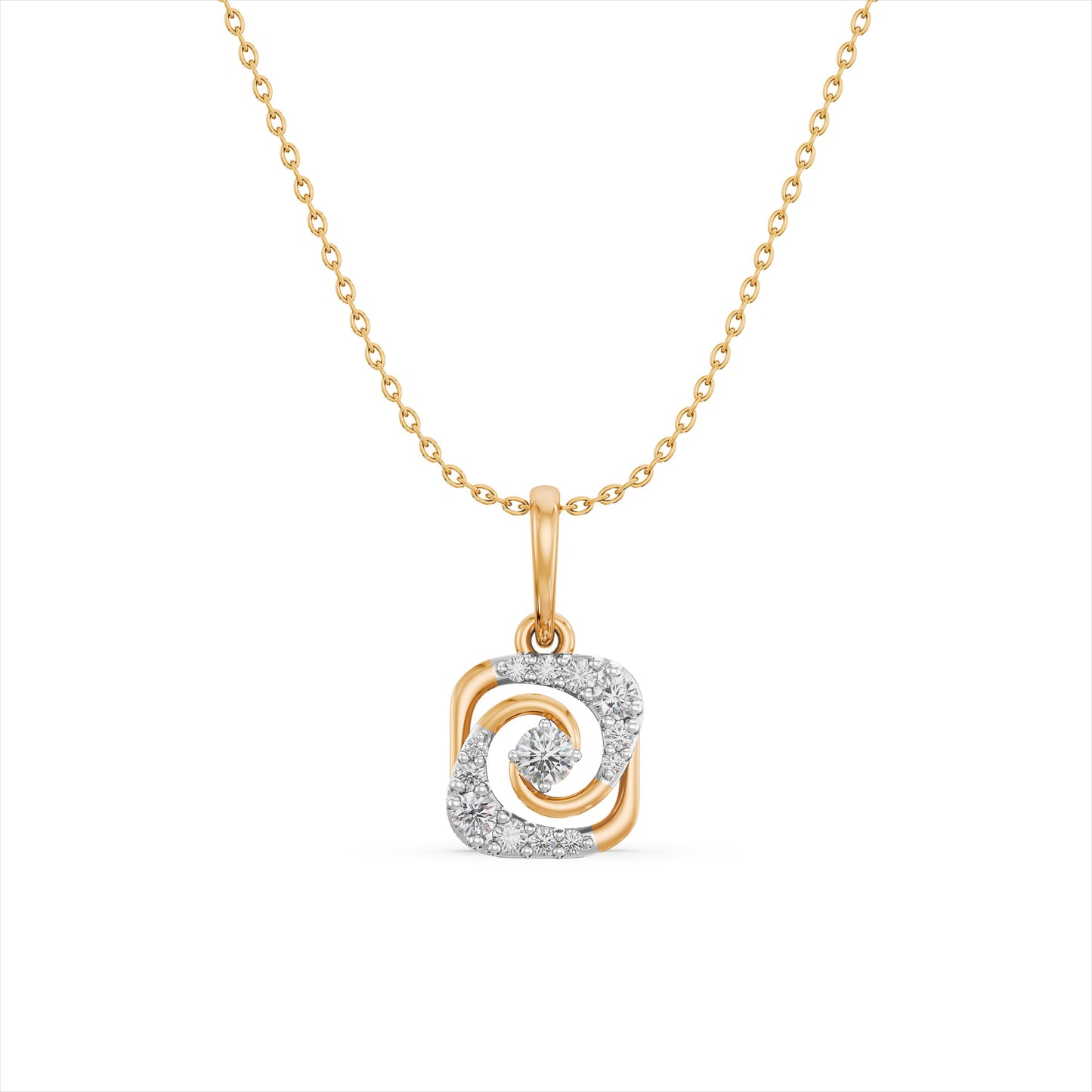 Swirl Square 9KT Gold Laboratory Grown Diamond Pendant