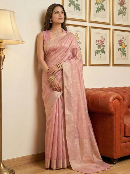 Anaita Pink Woven Tissue Silk Saree With Blouse