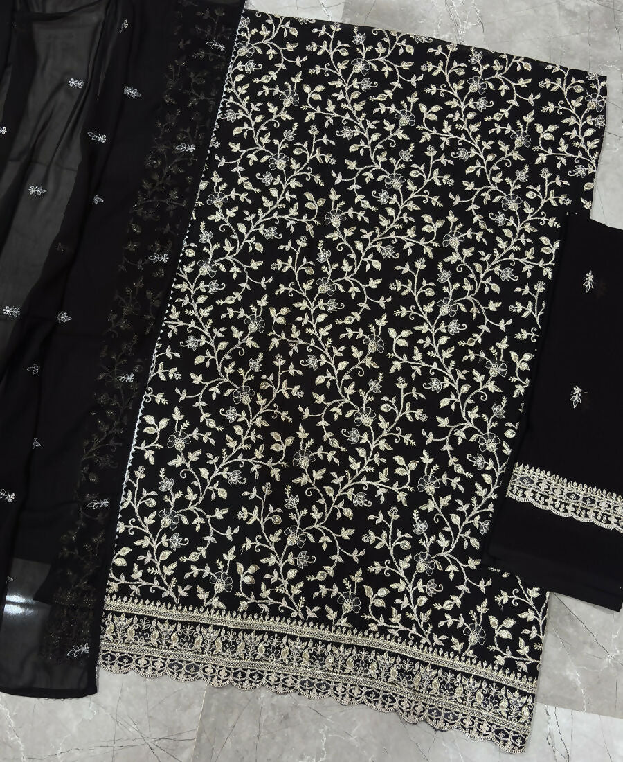 KC Black Straight Suit For Women Georgette Fabric