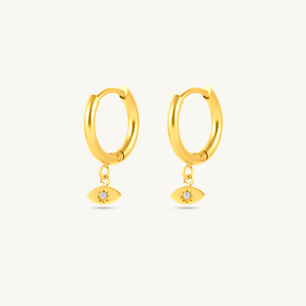 Tiny Iris Star Drop Hoop Earrings