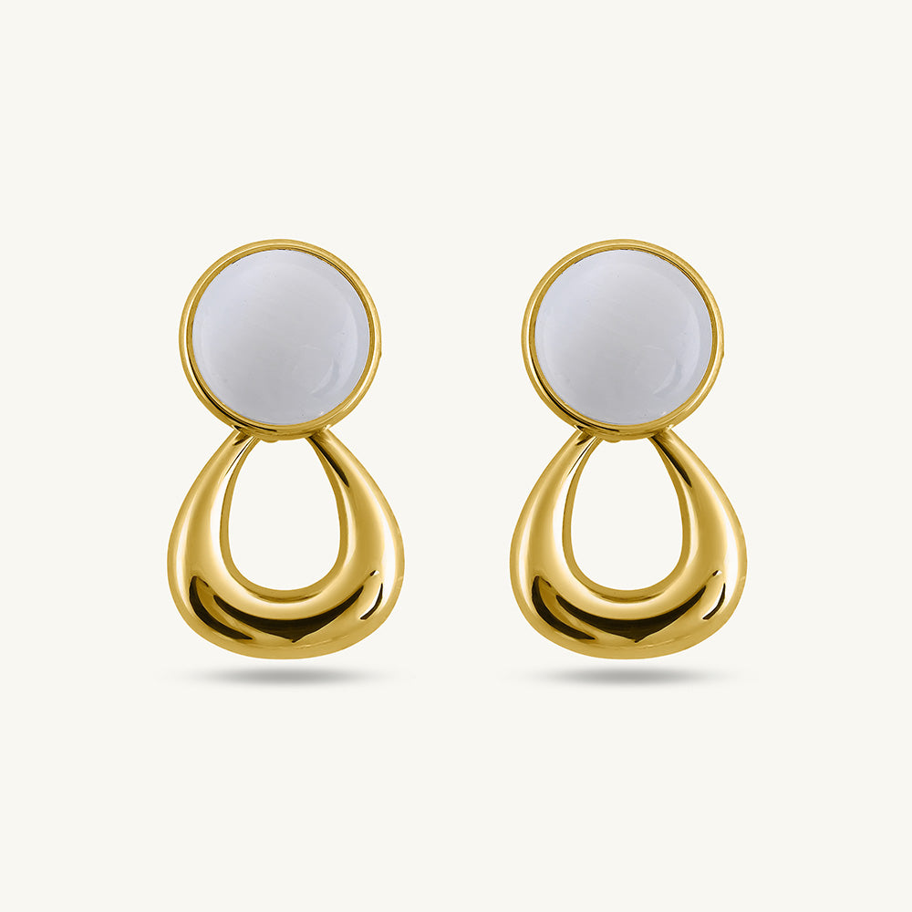 Statement White Stone Golden Drop Earrings