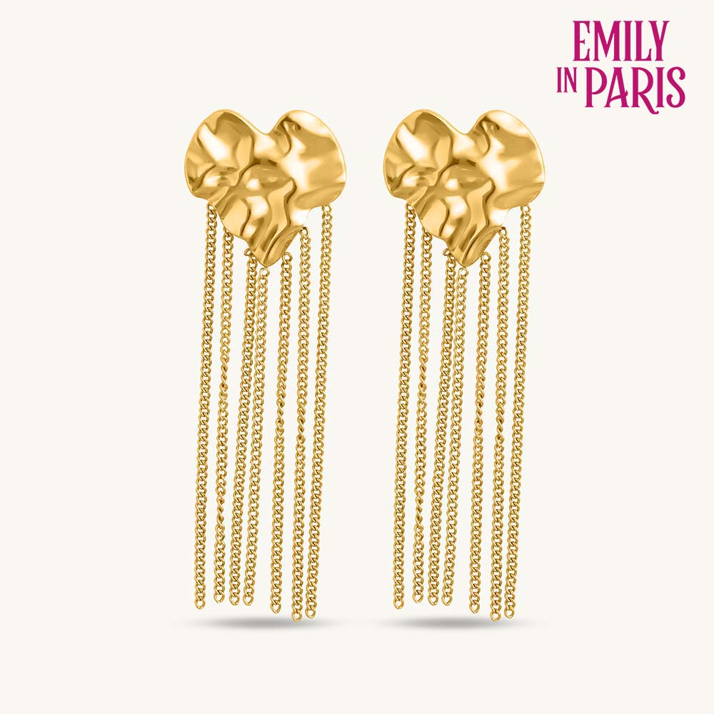 Modern Dangler Heart Earrings with Gold Chains