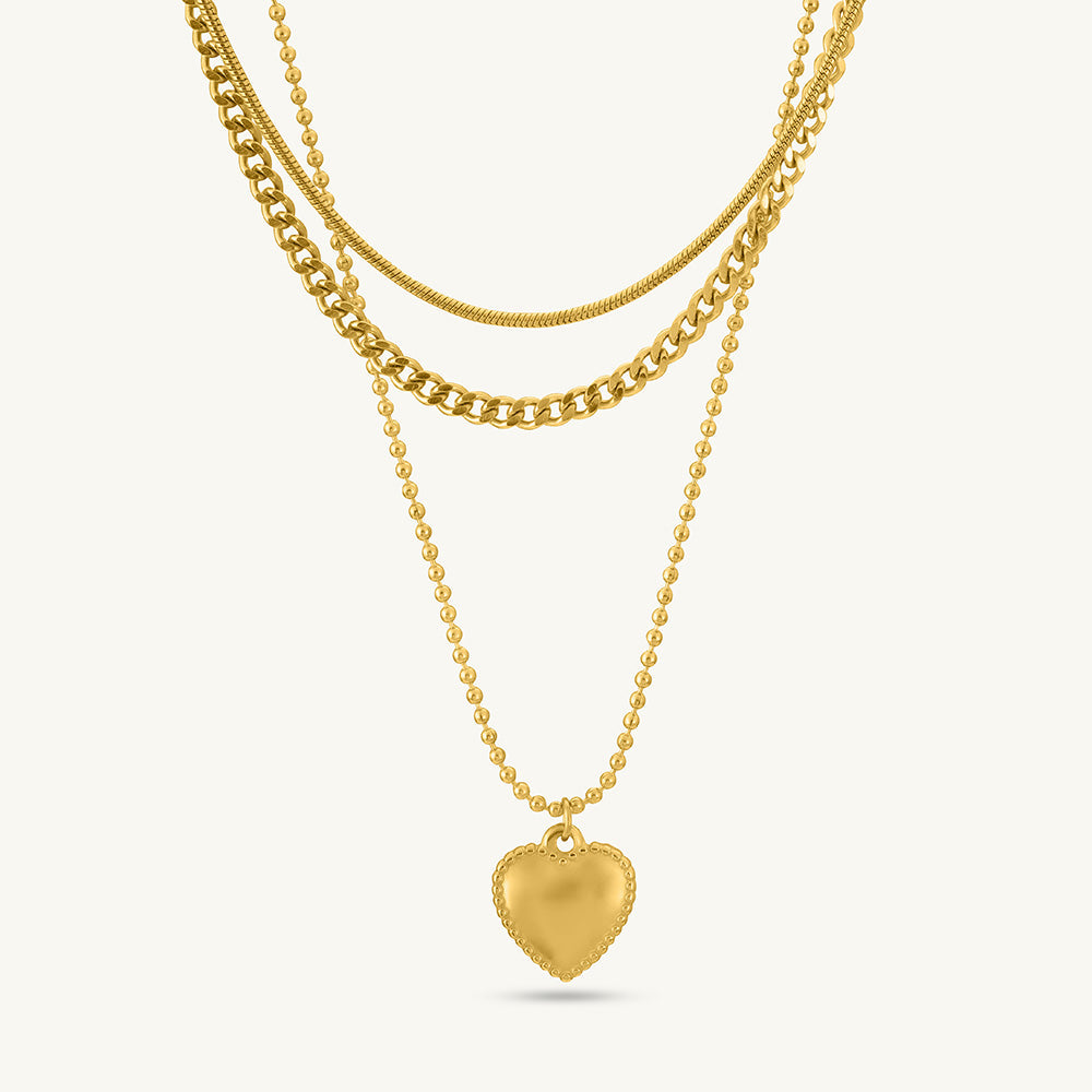 Gilded Affection Layered Heart Charm Necklace