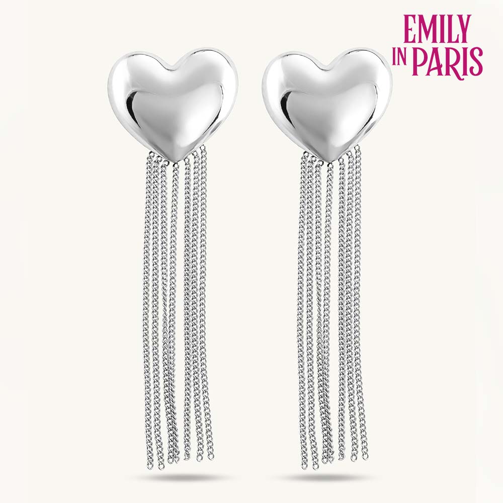 Silver Heart Fringe Dangle Earrings