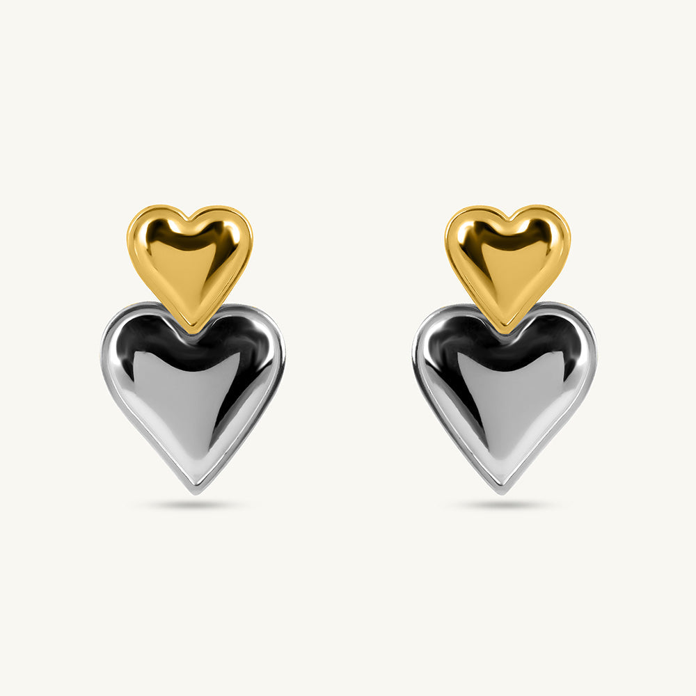 Gold and Silver Heart Drop Earrings