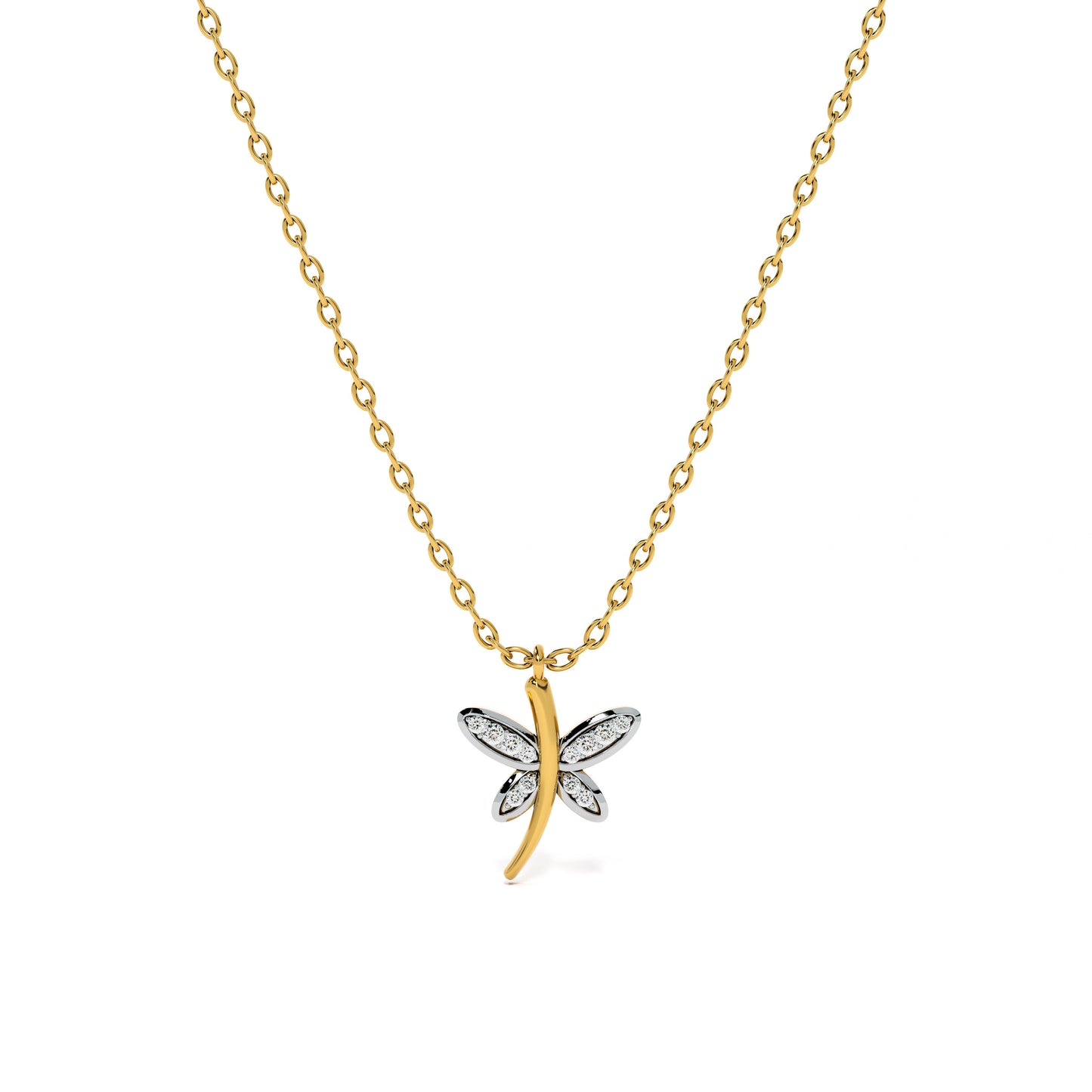 Dancing Dragonfly 9KT Gold Laboratory Grown Diamond Necklace