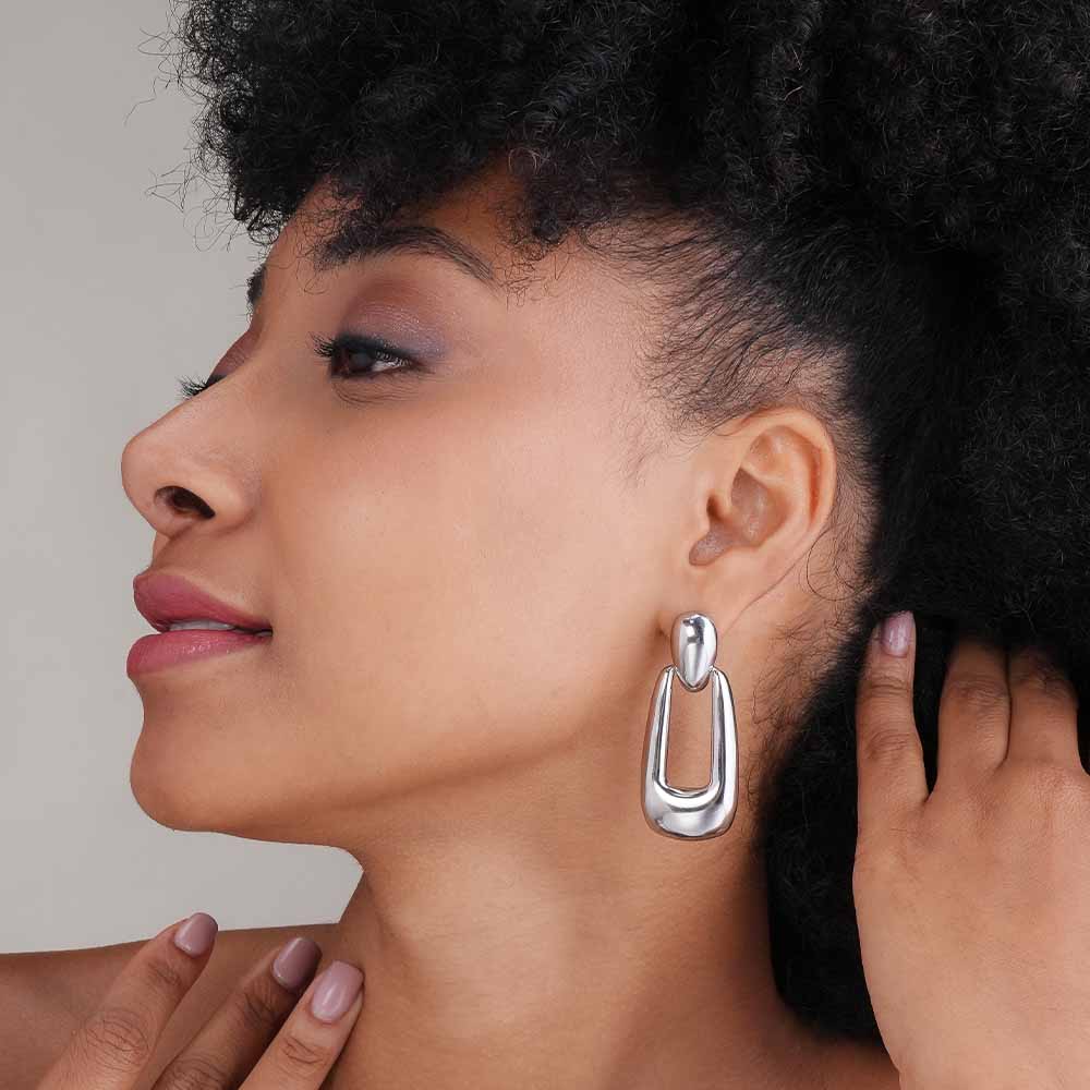 Silver Rectangle Buckle Dangle Earrings