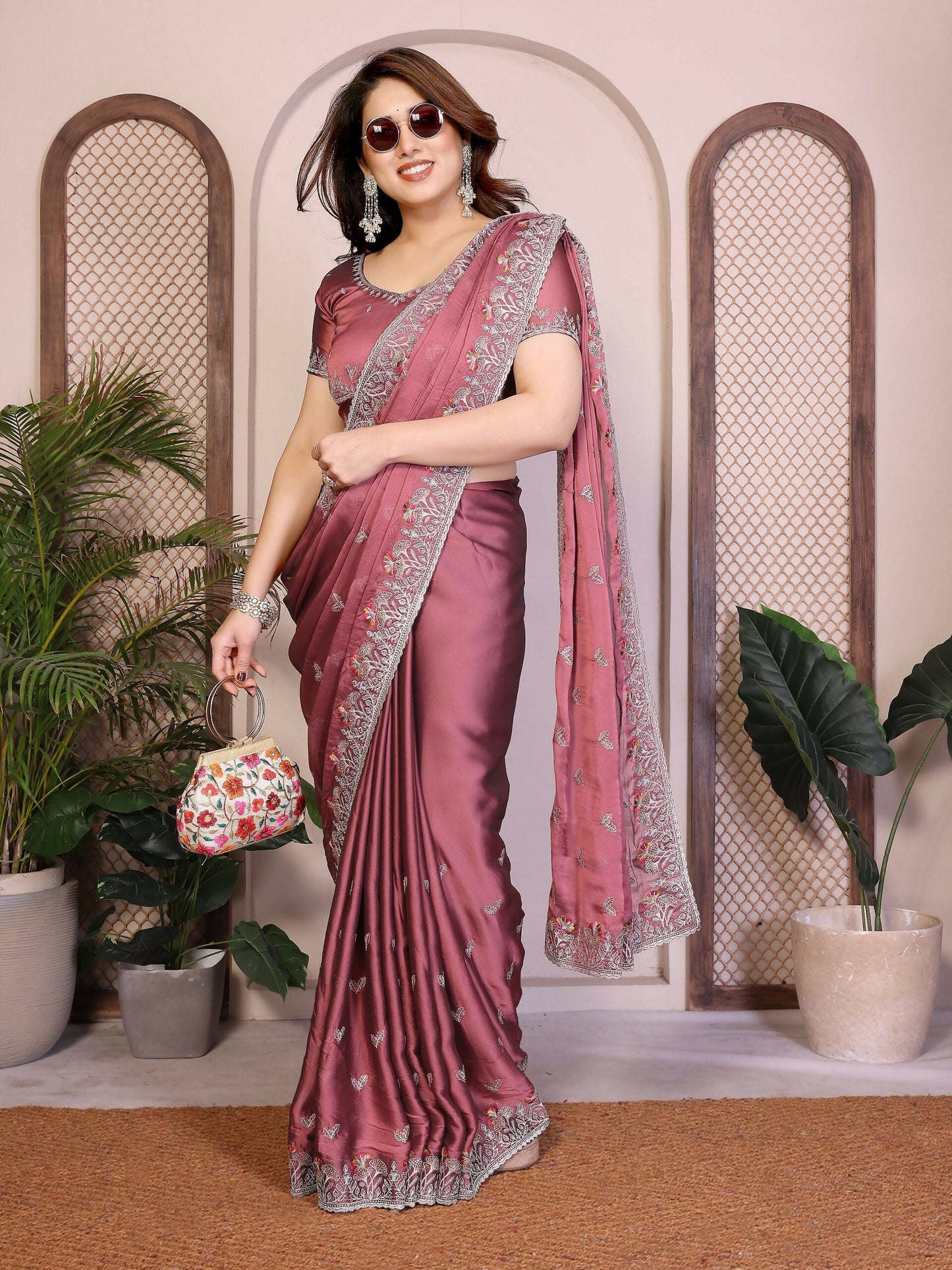 Teeya Creation New Trendy Stylish Party Wear Silk Saree-Beige