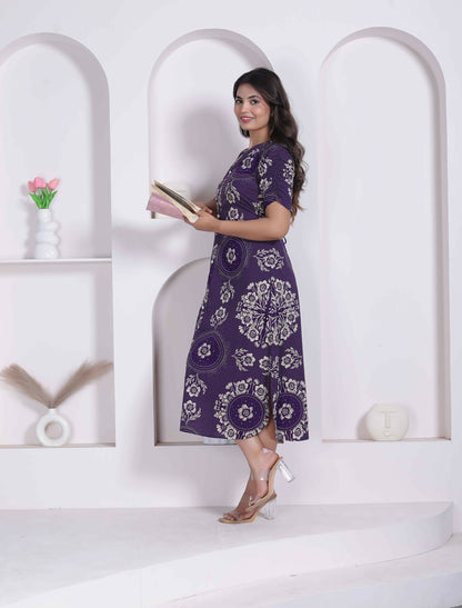 Miravan Womens Floral Printed A-Line Shirt Collar Maxi Dress
