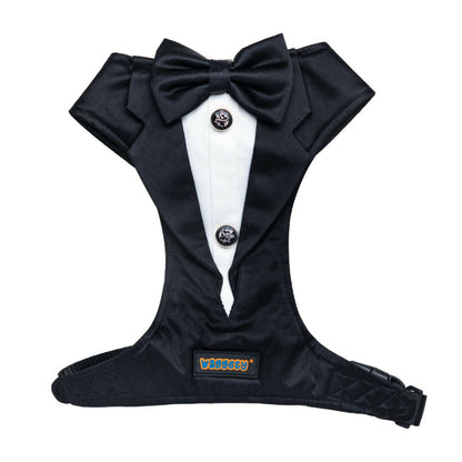 Waggety Tuxedo Dog Harness - Stylish Black & White Design, Adjustable Fit, Durable Fabric, Elegant Pet Harness for Dogs