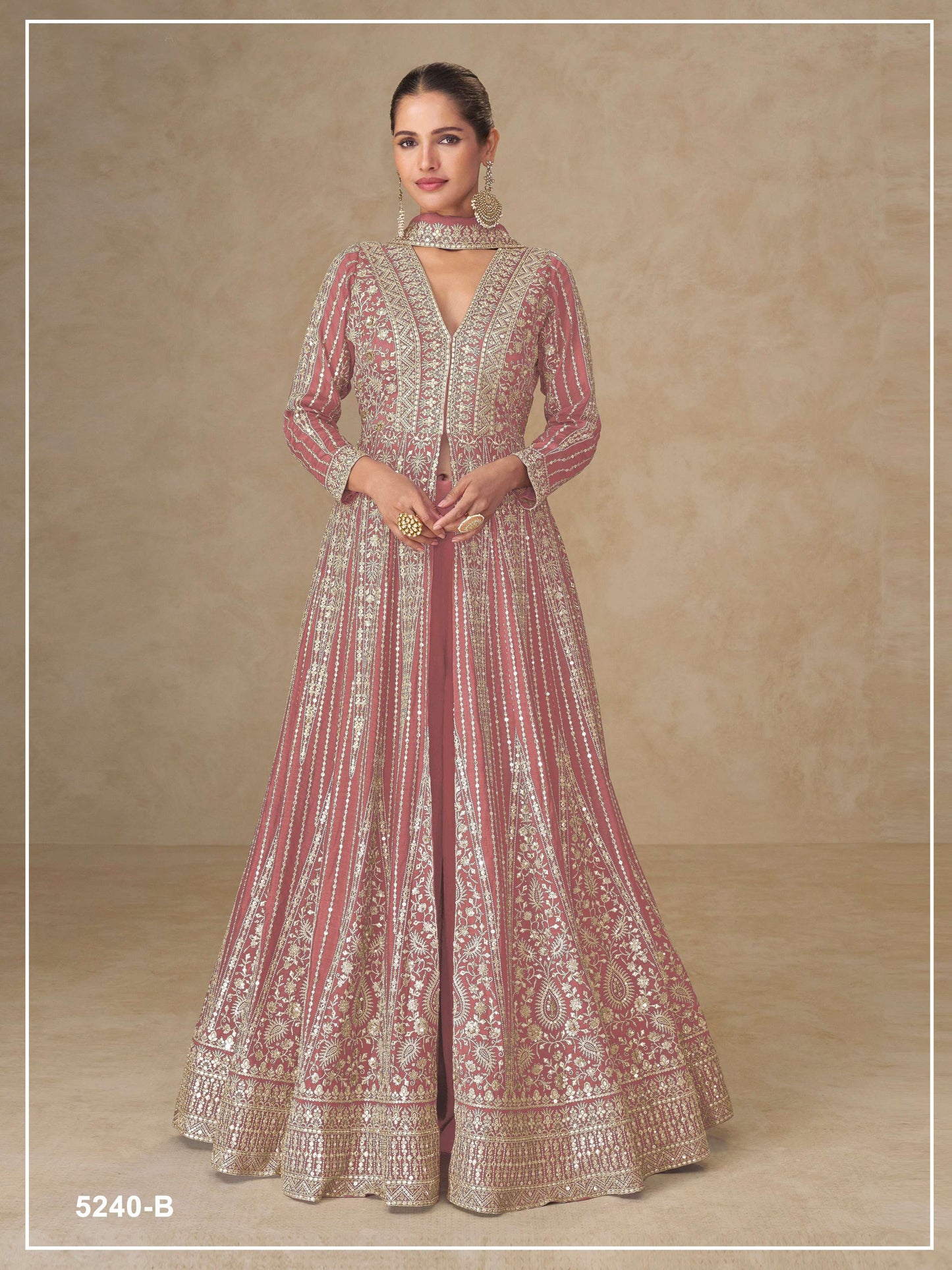 Teeya Creation Peach Color Chinon Silk Heavy Embroidery Work Party Wear Long Gown