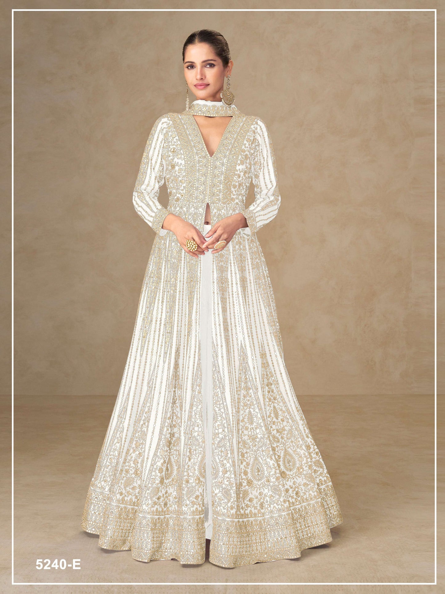 Teeya Creation White Color Chinon Silk Heavy Embroidery Work Party Wear Long Gown