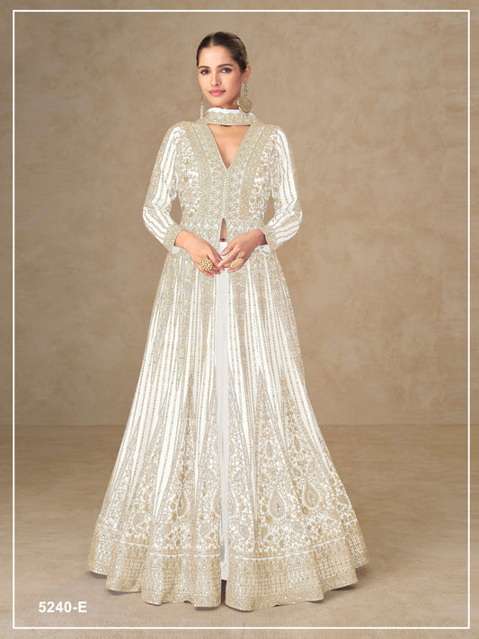 Teeya Creation White Color Chinon Silk Heavy Embroidery Work Party Wear Long Gown