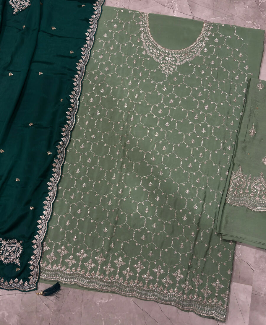 KC Heavy Chinon Pista Green Salwar Suit For Women Ethnic Wear