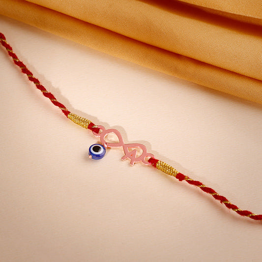 Rose Gold Personalised Initial Infinity Evil Eye Rakhi