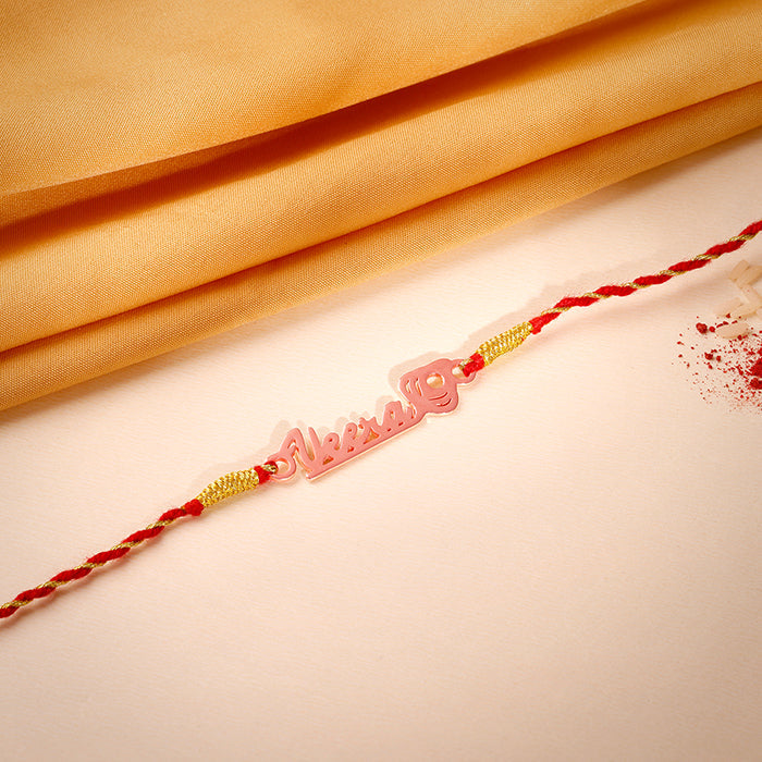 Rose Gold Personalised Name Mor Pankh Rakhi