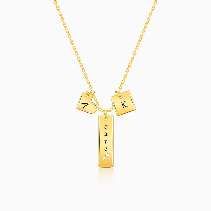 Golden Personalised Initial Charm Pendant With Link Chain