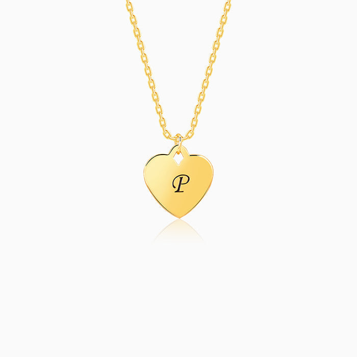 Golden Personalised Heart Initial Pendant With Link Chain